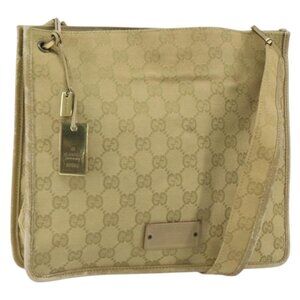 Authentic GUCCI GG Canvas Shoulder Bag Beige Gold 91762